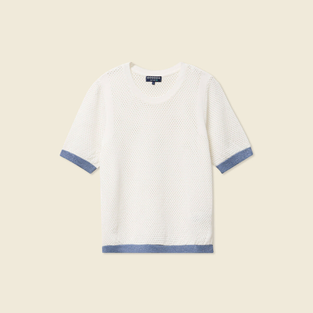 Pull manches courtes ajouré ecru femme