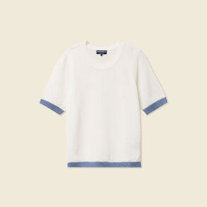 Pull manches courtes ajouré ecru femme