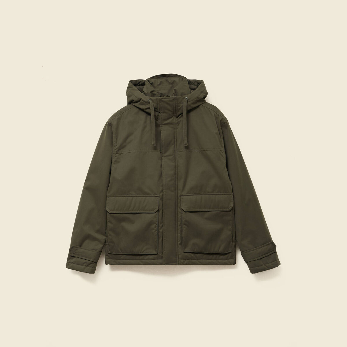 Parka droite courte &agrave; capuche vert kaki homme