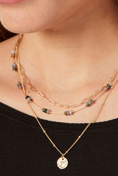Collier multirangs vert kaki femme
