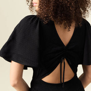 Robe longue évasée fluide noir femme