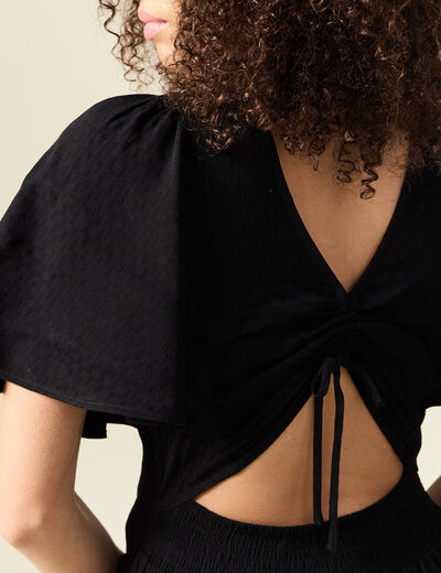 Robe longue évasée fluide noir femme