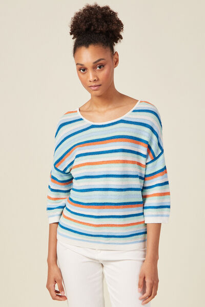 Pull manches 3/4 bleu electrique femme
