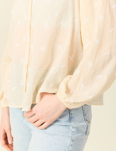 Blouse manches longues brodée creme femme