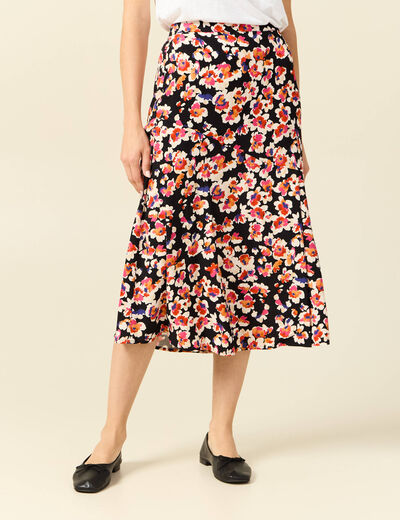 Jupe midi évasée fluide noir femme