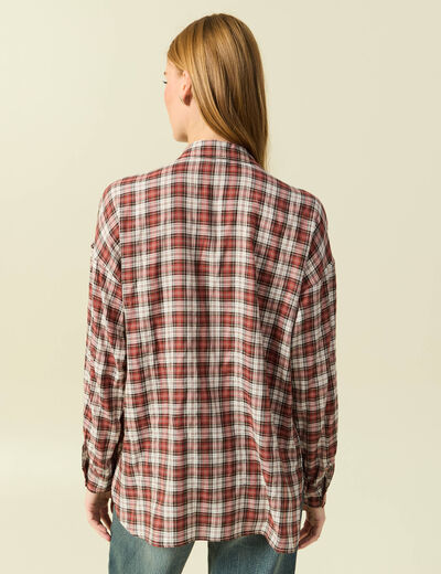 Chemise manches longues col v fluide bordeaux femme