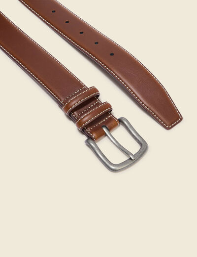 Ceinture large en cuir marron homme