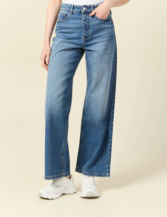 Jeans large taille haute denim stone femme