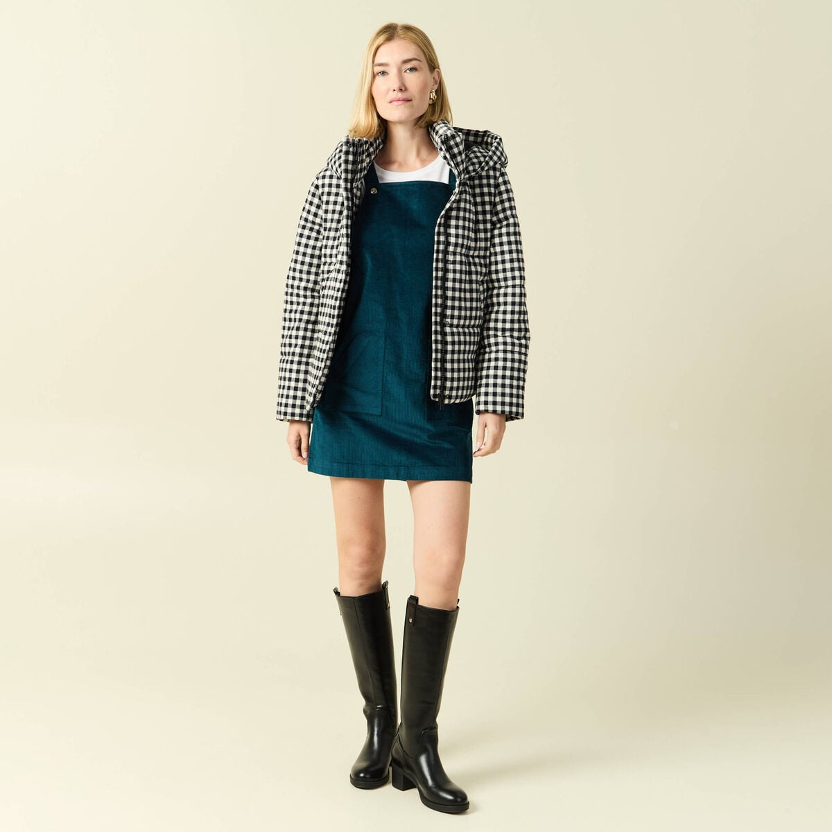 Robe sans manches en velours bleu canard femme