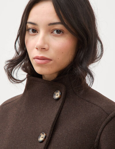 Veste oversize courte col tailleur marron fonc&eacute; femme