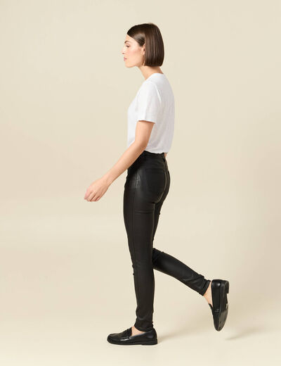 Tregging skinny denim noir enduit femme