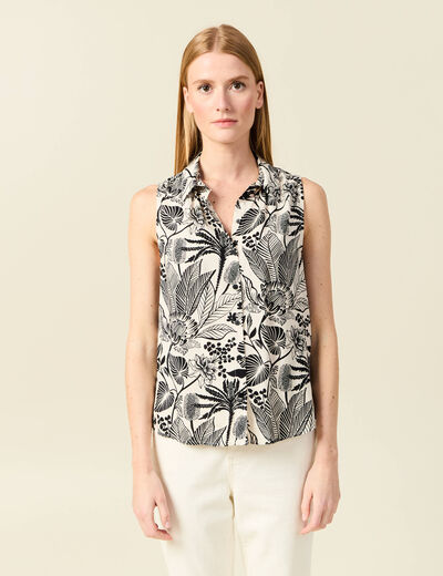 Chemise sans manches décolleté blanc femme