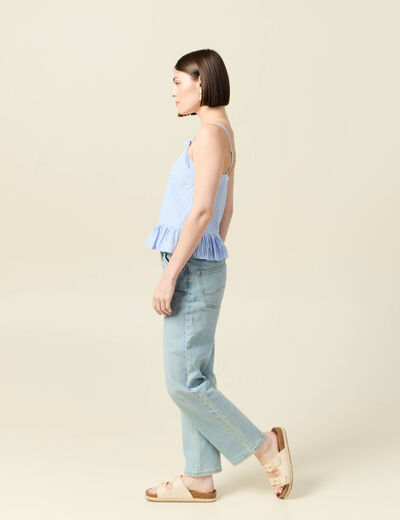 Débardeur droit court col carré bleu gris femme