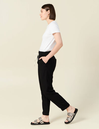 Pantalon droit à coulisse noir femme
