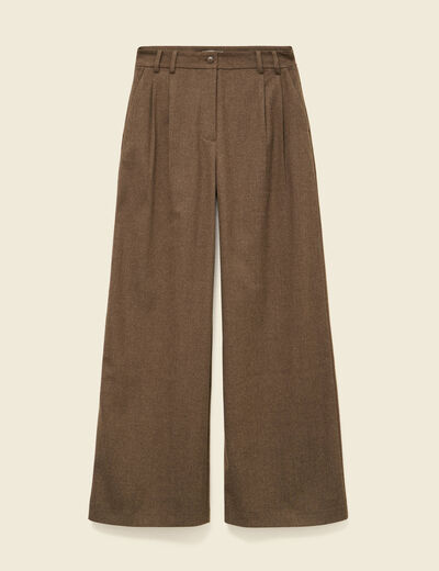Pantalon large taille haute marron fonc&eacute; femme
