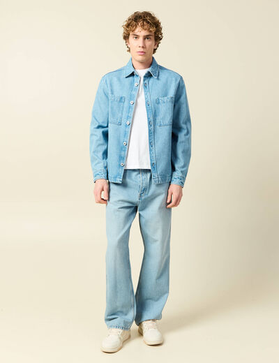 Surchemise en jeans coton coupe droite denim bleach homme
