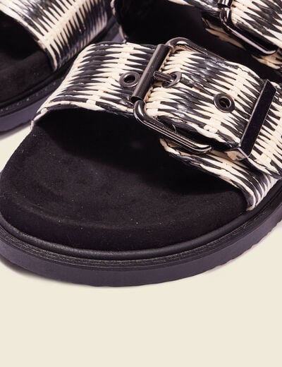 Mules plates avec boucles noir femme