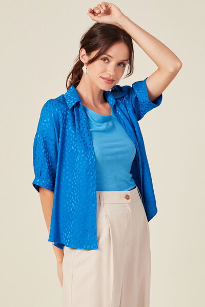 Chemise manches courtes bleu electrique femme