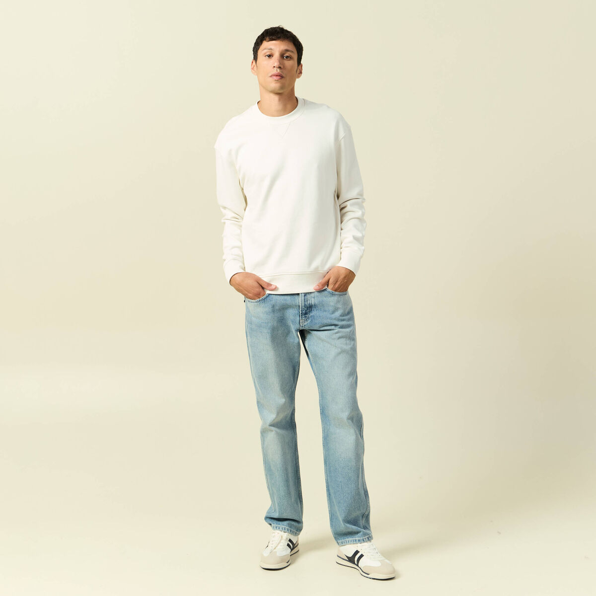 Sweat manches longues en coton ecru homme