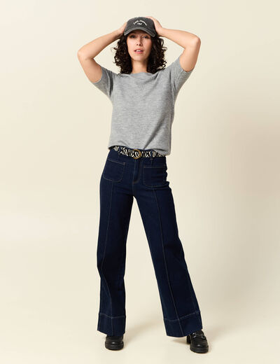 Pull manches courtes gris clair femme