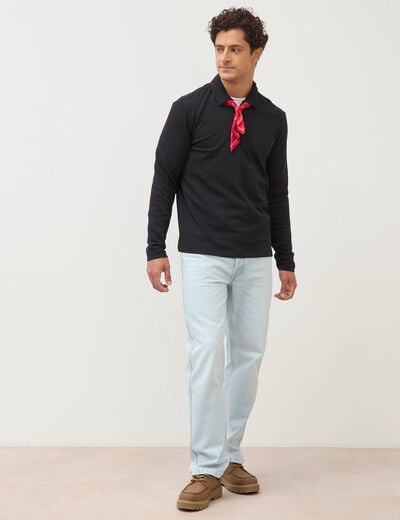 Polo droit manches longues noir homme