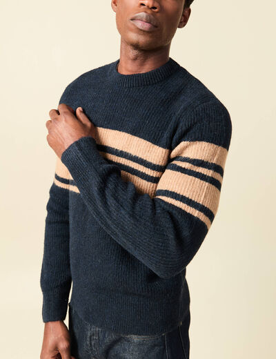 Pull manches longues col rond bleu marine homme