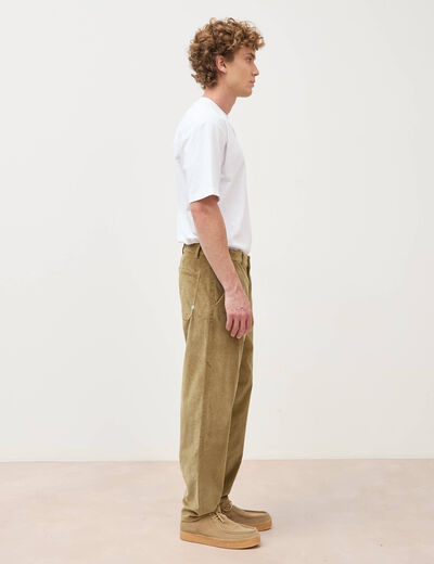 Pantalon droit en velours longueur 32 vert kaki homme