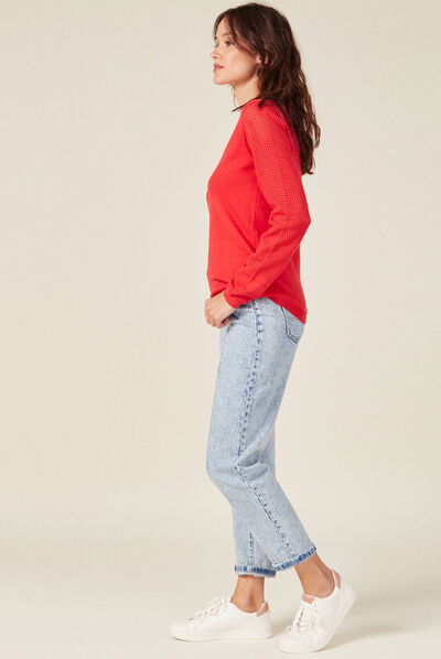 Pull à manches longues rouge foncé femme