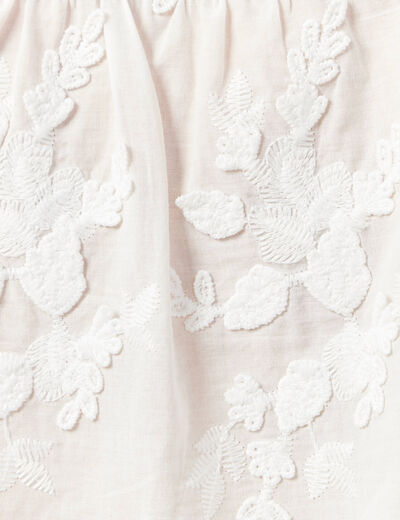Chemise manches 3/4 brodée ecru femme