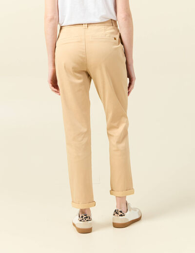 Pantalon chino cigarette beige femme