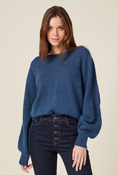 Pull manches longues bleu canard femme