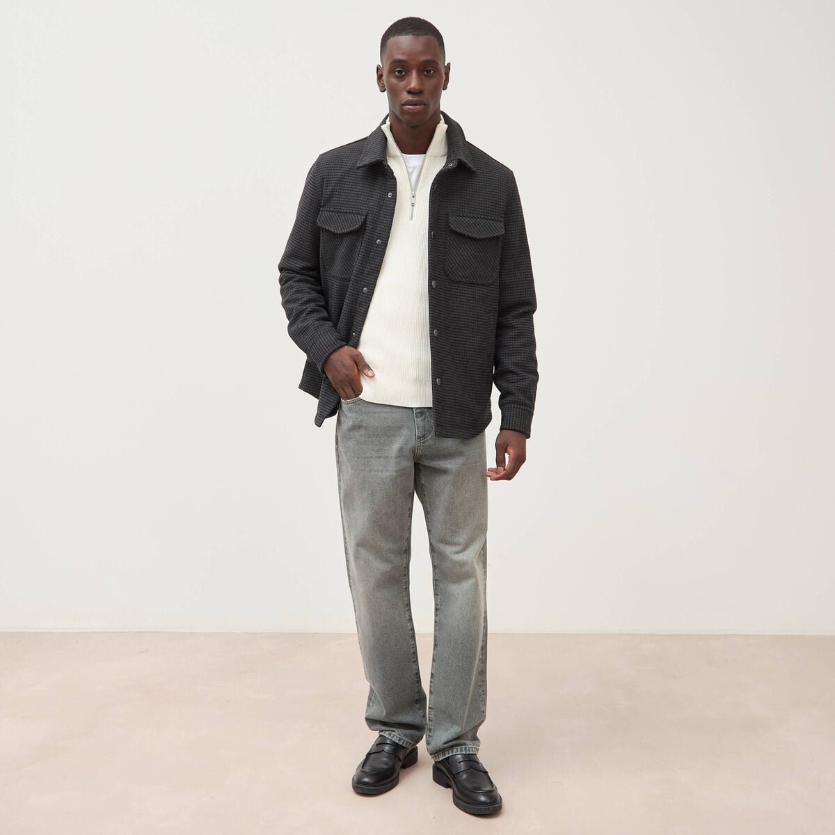 Pull col camionneur ecru homme