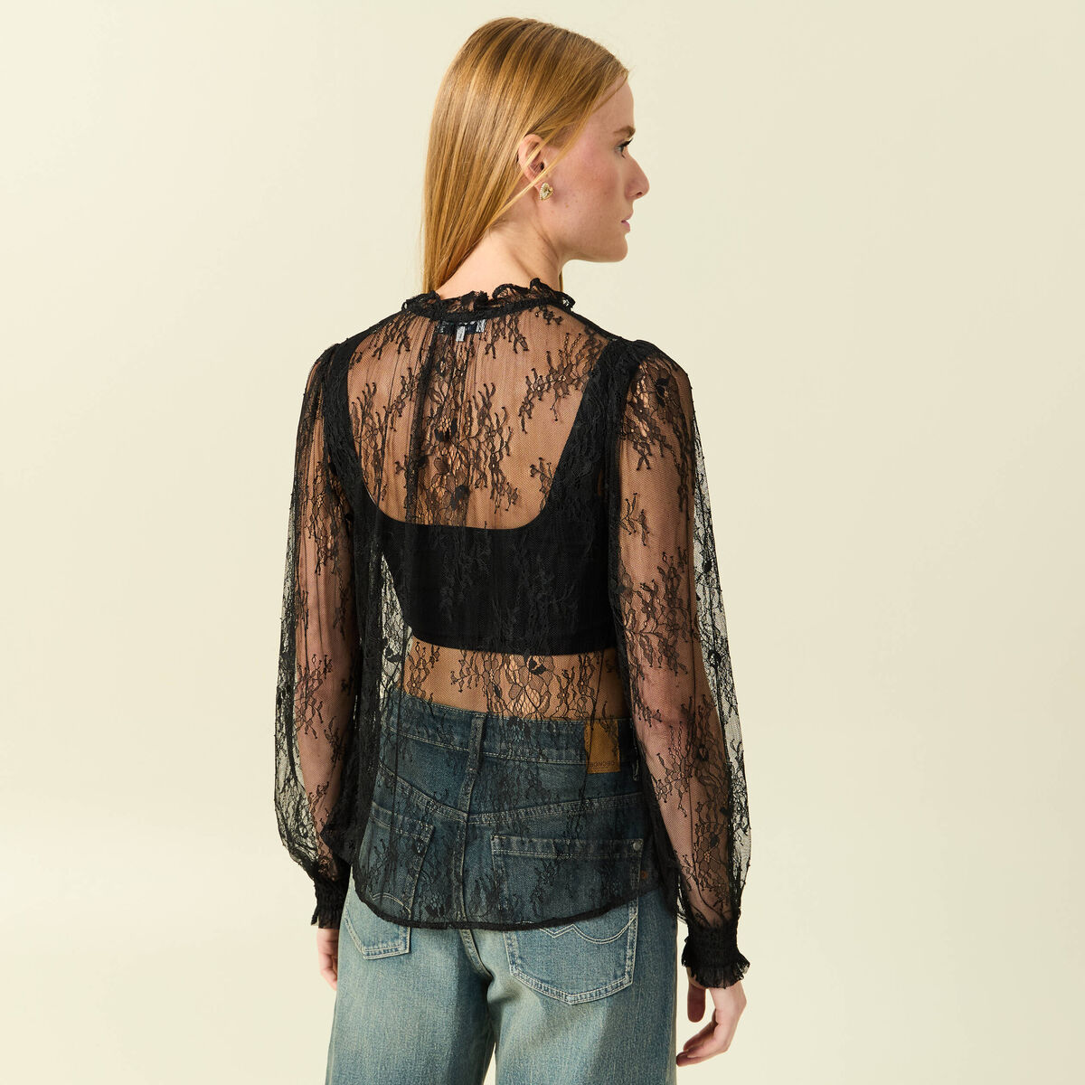 Chemise en dentelle manches longues noir femme