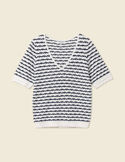 Pull manches courtes bleu foncé femme