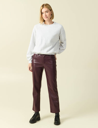 Pantalon taille haute similicuir prune femme