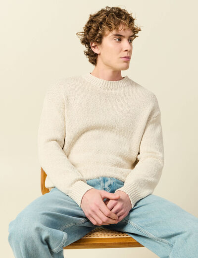 Pull col rond manches longues en coton sable homme