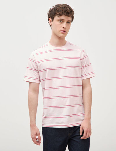 T-shirt ample ray&eacute; avec broderie rose clair homme