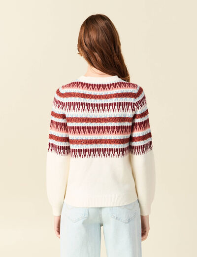 Pull manches longues col rond ecru femme