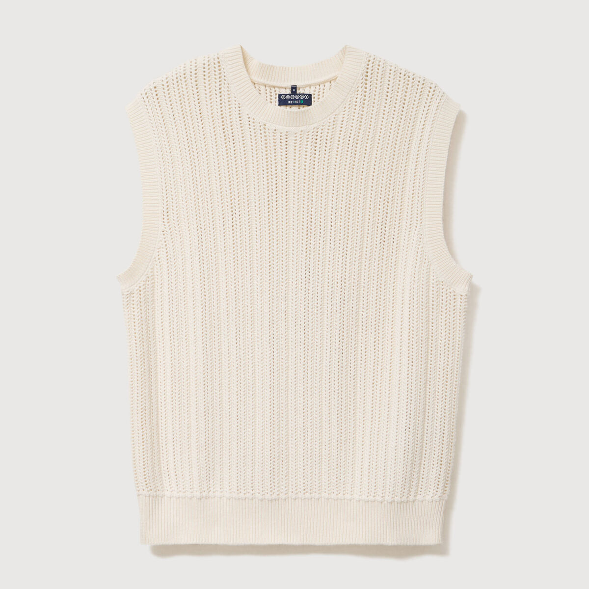 Pull sans manches col rond en coton ecru homme
