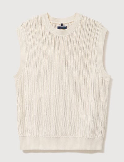 Pull sans manches col rond en coton ecru homme