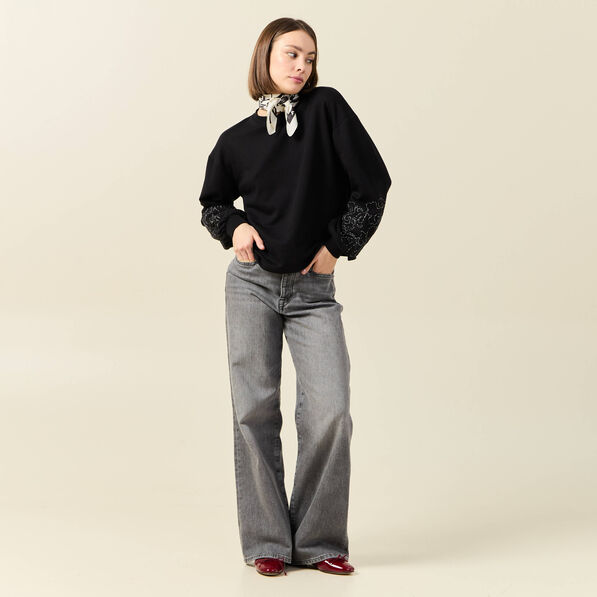 sweat manches longues brodees noir femme Sweat manches longues brodées noir femme