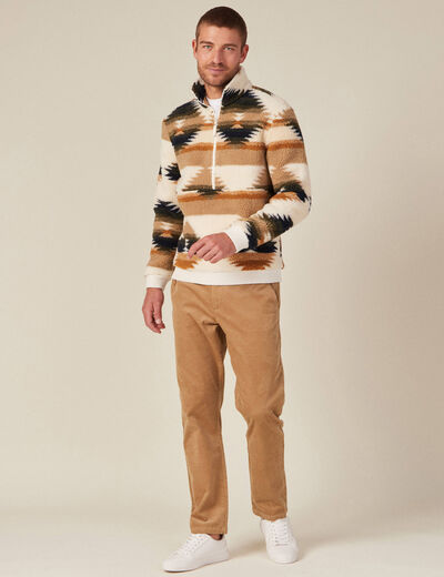 Sweat col camionneur zippé ecru homme