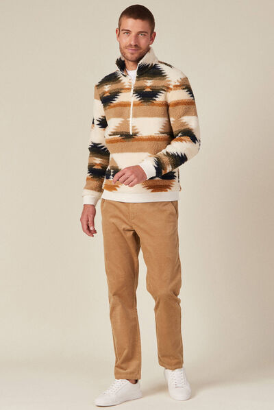 Sweat col camionneur zippé ecru homme