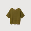 Pull col rond manches courtes vert kaki femme