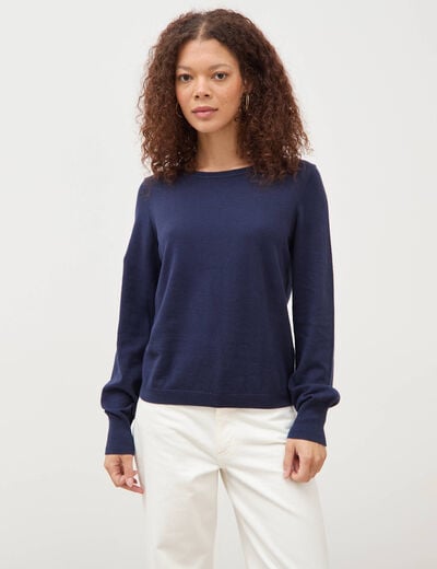 Pull manches longues bleu marine femme
