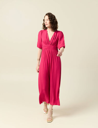 Robe longue évasée rose framboise femme