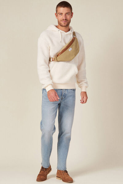 Sweat à capuche laine mouton ecru homme
