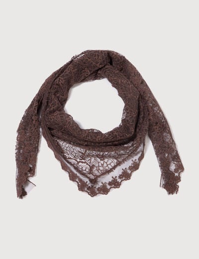 Foulard en dentelle marron fonc&eacute; femme
