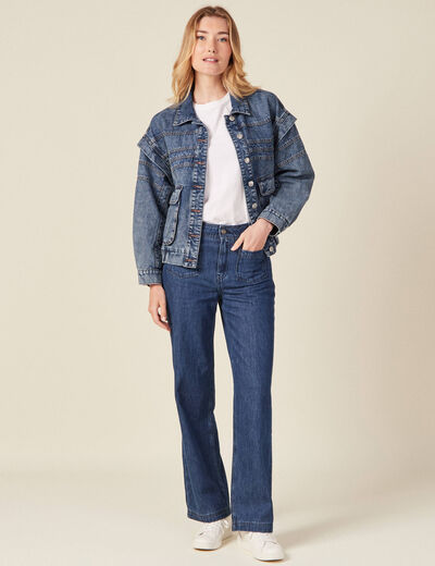 Jeans jambe large denim brut femme