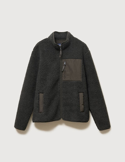 Veste droite sherpa col montant vert kaki homme